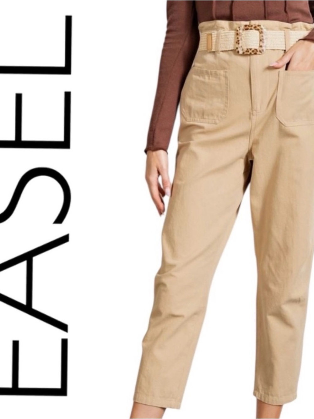 #1257 High-Waist Beige Utility Pants